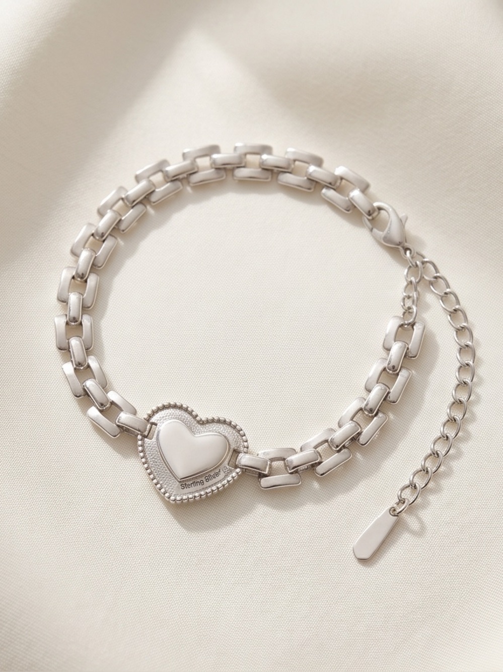Sterling Silver Heart Link Bracelet - Women's Jewelry